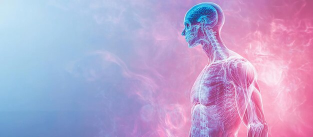 Human Anatomy A Translucent Figure In Pink And Blu 414265694