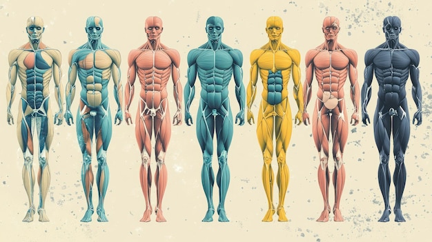 Seven Male Anatomical Figures Showing Muscle Struc 412940465